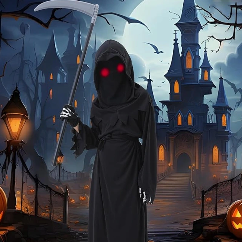 Fantasia de Ceifador Infantil para Desfile de Halloween com Capuz