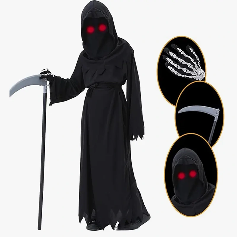Sessão fotográfica de Halloween Cool Black Kids Grim Reaper Robe